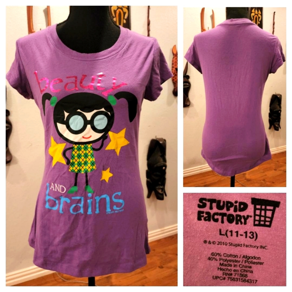 "Beauty and Brains" Fitted, SS Tee, Size L (Fits S/M and Maybe L)